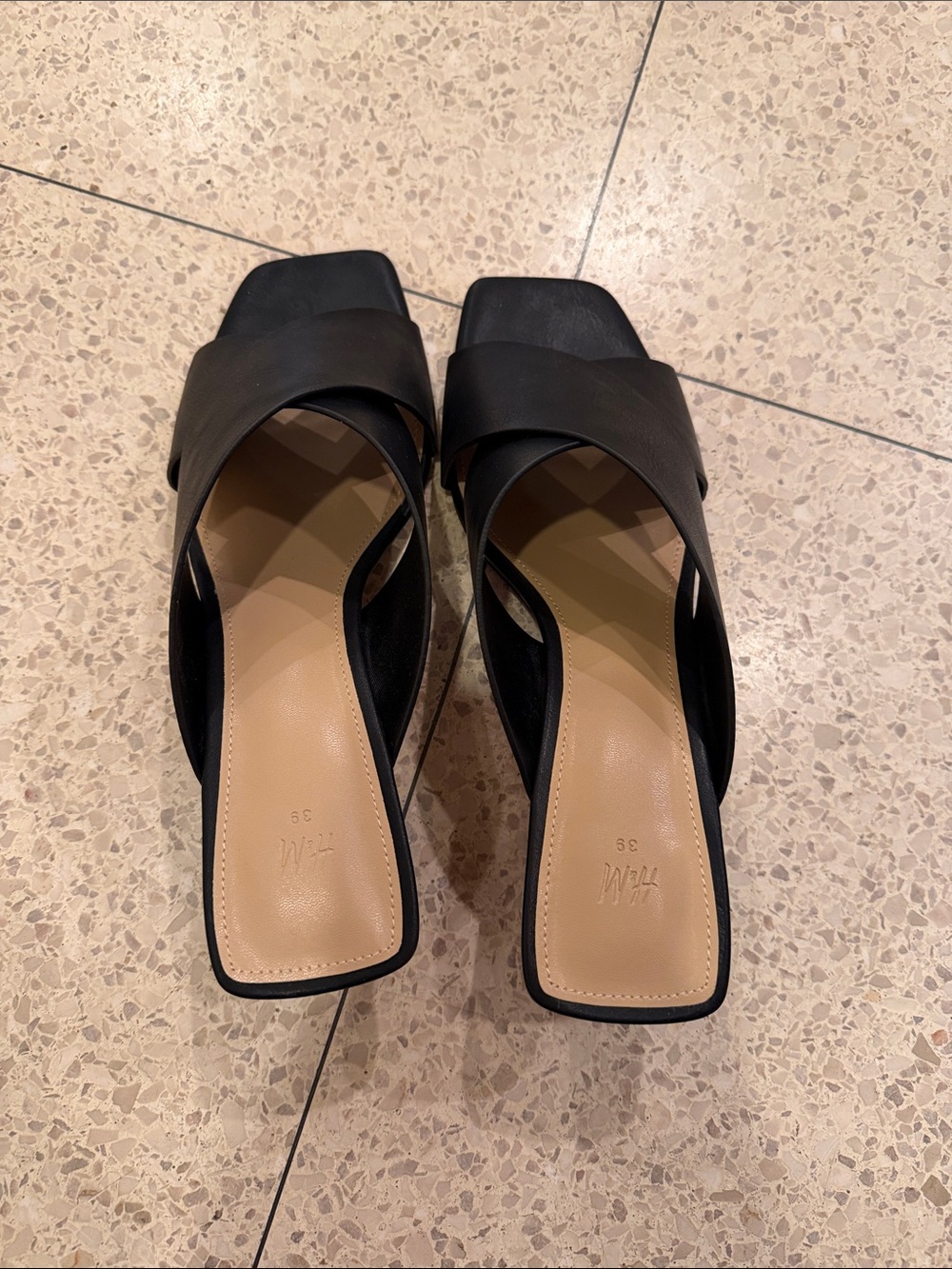 H&M Black Crossover Square-Toe Slide Mules
